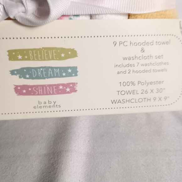 Baby Elements 9-Piece Bath Set Hooded Towels Washcloths New Baby Shower Gift - Picture 7 of 7
